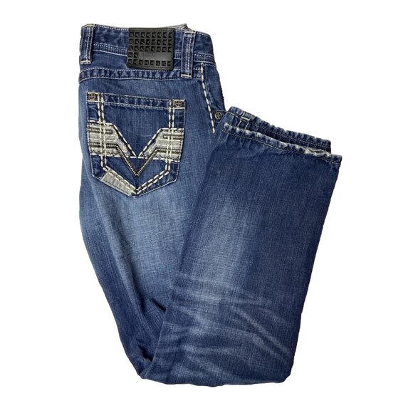 Affliction Ace Men 31X29 Jeans Denim Straight Biker Thick Stitch Hemmed - Picture 1 of 7